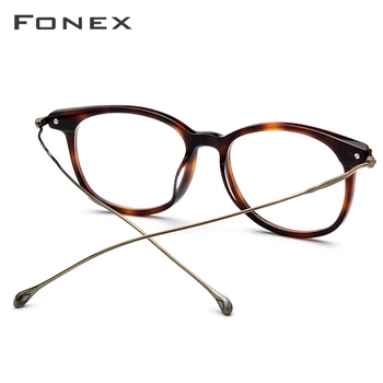 FONEX Titanium оптични очила рамка мъжете нова мода реколта площад рецепта за очила Жени късогледство точки 854
