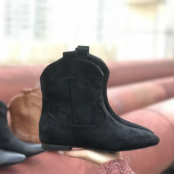 [GOGD]модни кожени обувки челси женски есен/зима 2020 ботильоны за жени набит ботуши на висок ток плоски обувки