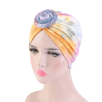 Helisopus нова мода усукана възел на вратовръзка-оцветен тюрбан мюсюлманските жени еластичен химиотерапия качулка шапки косопад покриване на аксесоари за коса