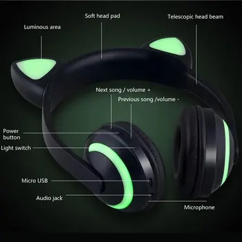 Holyhah за безжична връзка bluetooth стерео детска слушалки слушалки 7 цвята led мигащ светлинен котка слушалки на ухото за подарък на партията