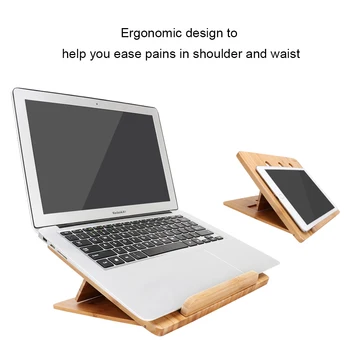 ICozzier оригинален бамбук Сгъваема поставка за лаптоп притежателя регулируем лаптоп таблет домашен маса, легло отвеждане на топлината планина