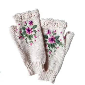 Ins есен медоносная пчела цвете бродерия ръкавици дамски топли зимни ръкавици вълнена тъкане фабрика за обработка на потребителски трикотажни ръкавици