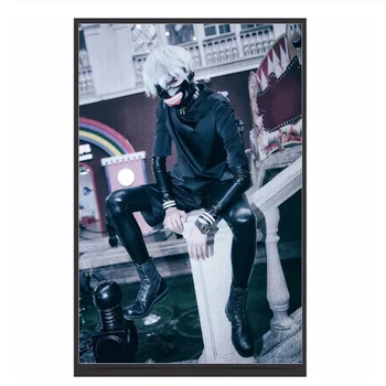 JP Аниме Tokyo Ghoul Ken Kaneki cosplay костюм пълен комплект черна кожена бойна форма на жените и мъжете Хелоуин костюм, с маска, перука