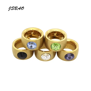 JSBAO Size 6-9 Luxury Brand Big Crystal Fashion Jewelry Women ' s Stainless Steel Cool Ring For Women Jewelry