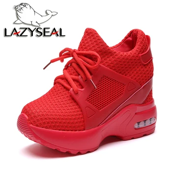LazySeal New Air Mesh Fabris Дамски маратонки 5 см ток амортизирующая възглавница подметки на обувки Дамски маратонки