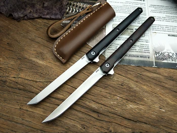 LCM66 сгъваем нож Эбеновая дръжка преносим джобно ножче инструменти остри бързо се задействат външни ножове разпределение кожена капак на ножа