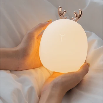 LED Night Light силикон животно карикатура елен Заек USB лампа акумулаторна за децата детски подарък нощна спалня