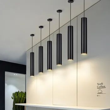 Led дълги тръби висящи лампи прост Nordic ресторант / трапезария / бар цилиндрични висящи осветителни тела, декорация на кухня лампа