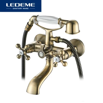 LEDEME Luxury Brass Bath Faucet Wall Deck Mounted Dual With Handles Телефон Type Hand Shower Bath Shower Faucets L3119C