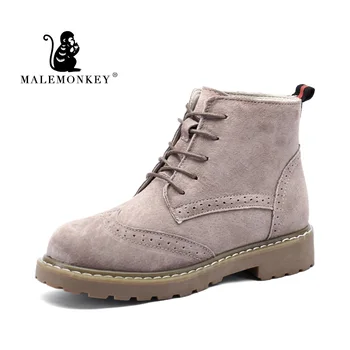 MALEMONKEY 841714 дамски ежедневни ботуши 2020 естествена кожа Женски ботильоны топло дамски есенни и зимни обувки женски обувки черен
