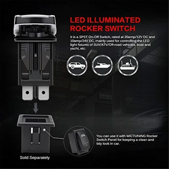 MICTUNING 5 Пин Car Switch Laser LED Light Bar Toggle Rocker Switch 12 / 24V SPST ON-OFF Waterproof for Car Boat Truck Accessories