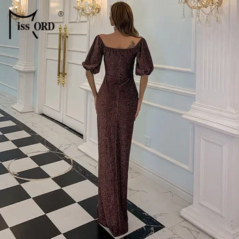 Missord 2021 Женски Елегантен Облегалката Вечерна Рокля Vintage High Split Maxi Dress Половината Ръкави Жени Dress Vestidos M0726