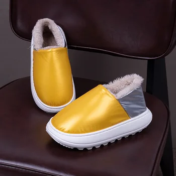 MN дебели долни памучни чехли дамско зимно увеличение на чифт кожени тапочек топли и непромокаеми домашни домашни памучни чехли