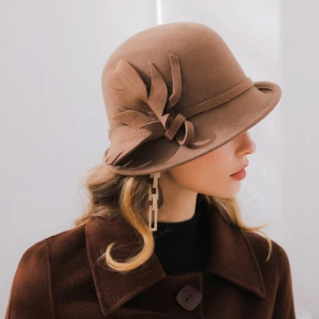 Mother Gift 2019 Lady Winter Luxury Flower Дамска Шапка Клош Hats Woman Party Formal Wool Felt Hat Fedora