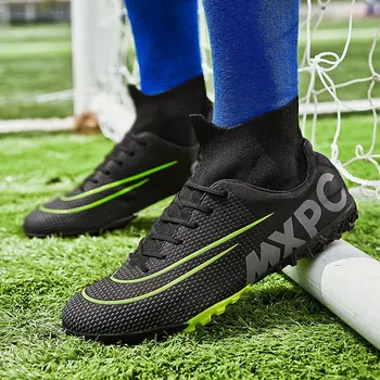 MWY високи глезена футболни обувки мъжки черни момчета футболни обувки на Трева на открито футболни обувки, обучение, Спорт, маратонки Chuteiras de Futebol