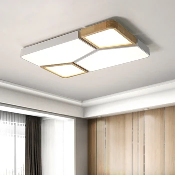 Nordic LED правоъгълен Димиране тавана лампа модерна дървена квадратен тавана лампа за дневна Кухня, Детска Спалня
