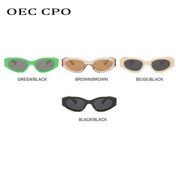 OEC CPO Vintage Small Cat Eye Women слънчеви очила мъжете нова мода самоличността на зелено пънк дамски слънчеви очила с овална форма очила с UV400