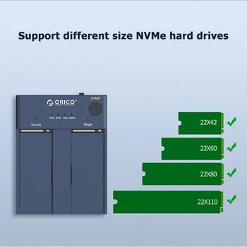 ORICO USB 3. 1 Type-C Dual Bay M. 2 NVMe SSD Enclosure Offline Clone 2242 2260 2280 22110 за M Key & M/B Key NVME PCIe SSD