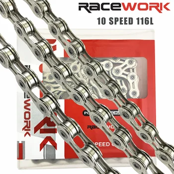 RACEWORK PC-1051 10 Скорост на веригата на велосипеда сребро половината от кухи 116L Планински пътен мотор верига за система Shimano SRAM Campagnolo