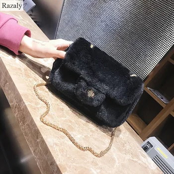 Razaly Марка златна верига дами мъкна с кожа малки портмонета и чанти чувствах капак на съединителя crossbody чанта за жени bolsa feminina