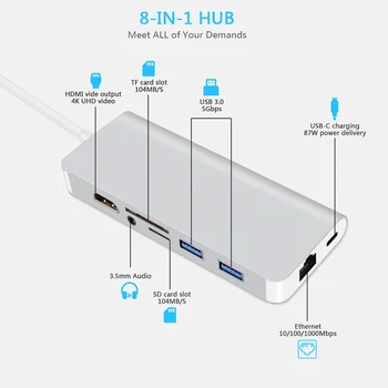 Redlai Multifunction USB-C ХЪБ to USB 3.0 HDML Adapter for MacBook Pro Air 13 15 16 inch 2020 2018 2019 A2179 USB Type C-C Hub
