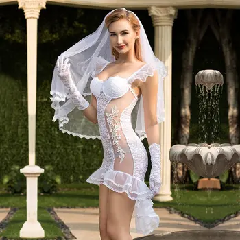 See Through Full Outfit Секси Bride Wedding Dress Costume