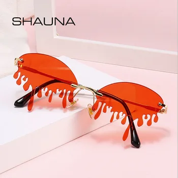 SHAUNA Ins популярни сълза форма слънчеви очила Жени уникални без рамки прозрачни виолетови, червени, сини цветни нюанси мъжете UV400