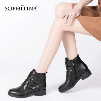 SOPHITINA жени квадратен ток ботильоны метални орнаменти кръг чорап коровья кожа ръчно изработени обувки с къса една плюшена подплата обувки B70