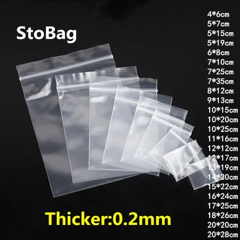 StoBag вземане 100pcs дебели прозрачни пластмасови торбички с Цип Lock бижута храна за опаковане на подаръци чанта за съхранение на еднократна употреба Поли Custom Print Лого