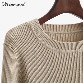 Streamgirl Basic Sweater Women Есента На 2018 Оребрена Зимата Женски Пуловер Плетиво Пуловеров Трикотаж Черни Пуловери За Жени