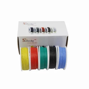 Striveda 22 24 26 AWG гъвкав Силикон Soild тел Kit box електрически проводник 22 калибър Hook Up Тел 300V кабел (19,6 фута всеки цвят)