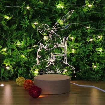 The Petit Prince Аниме Night Light Wooden Base 3D LED Night Light for Children Kids Home Decoative Night Lamp 3D Light Gifts Toy