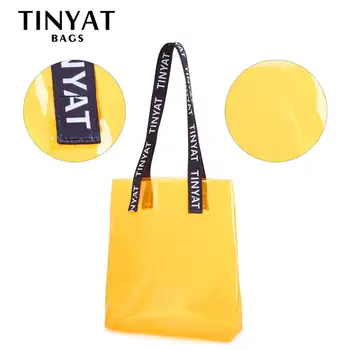 Tinyat прозрачен жени чанта PVC момиче плажна чанта, дамска чанта захар цвят желе преносим плува чанта прашка чанта