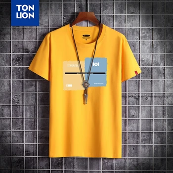 TONLION прост Писмо печат на тениски мъжки чист стил потници тениски за студенти с къс ръкав памук чай тениски голям размер 2020