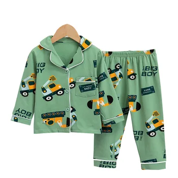 TUONXYE 1-12 години автомобили на печат с дълъг ръкав пижами за момчета памук есен пижами, детски пижами момичета домашно облекло Детска пижама
