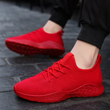 Weweya дишащи мъжки маратонки, Мъжки обувки за възрастни червен черен сив високо качество удобна нескользящая мека окото Мъжки обувки 2019 лято