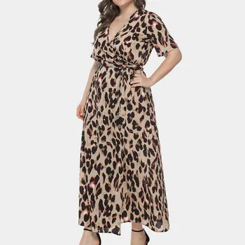 Womail рокля жената лято плюс размера на Леопард Print V-образно деколте с къс ръкав рокля тънък партия ежедневна мода ежедневно Нов 2019 А26