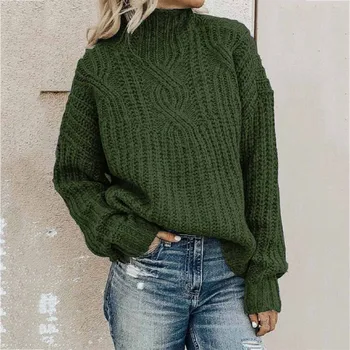 Womens Fashion Knitting Sweater Solid Color Long Sleeve Sweater Губим Turtleneck Knitting Sweater Рокля За Момичета