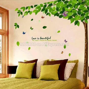 XL Big Green Tree Sticker големи стикери за стена, декоративни хол разтегателен телевизор фон сменяеми етикети спалня начало декор