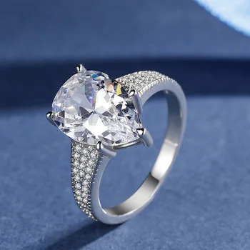 Yanleyu Big CZ Diamant годежен пръстен истинско сребро 925 проба капки вода AAA + Циркон годежни пръстени за жени PR364