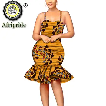 Африкански рокли за жени секси рокля за лятото ежедневното рокля без ръкави, спагети каишка рокля до коляното принт dashiki AFRIPRIDE S1925081