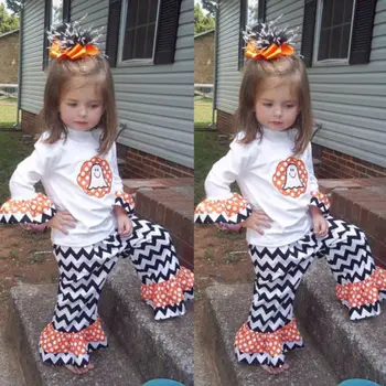 Бебе Baby Girls Хелоуин облекло тениска върховете шарени панталони 2 елемента комплект дрехи