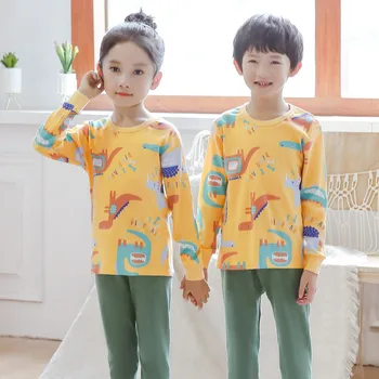 Бебешки детски пижами, комплекти от памук момчета пижами костюм есен момичета пижама с дълъг ръкав пижами потник + панталон 2 бр. Детски дрехи