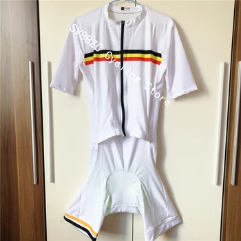 Белгия PRO Колоездене Skinsuit набор от мъжки гащеризон Триатлон костюм Ropa Ciclismo Майо Quick Dry с къс ръкав Колоездене потници комплект