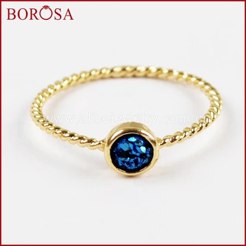 БОРОЗА 10 бр. златен цвят, 4 мм Drusy през цялата натурален Агата Титан Дъга Druzy bezel пръстен, Drusy пръстен бижута за жени ZG0284