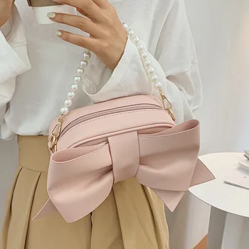 Голям лук перлени чанти за жени 2020 мода с високо качество изкуствена кожа на рамото Crossbody чанта с елегантен женски дизайнерски чанти