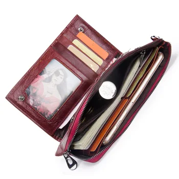 Дамски портфейли от естествена кожа монета луксозен паричен чанта в Чантата си жена подвижна портфейл дългата каишка от телешка кожа случайни клатч