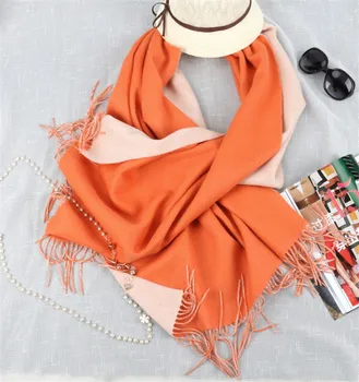 двупосочен цвят чиста вълна дамска мода дебели шалове шал пашмина 70x200cm оранжев бял 8color