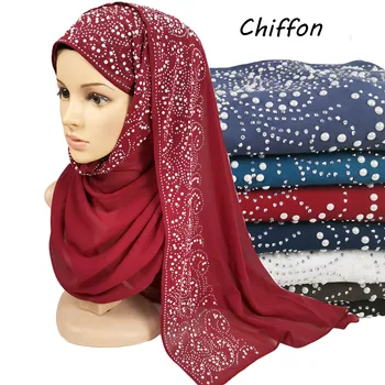Диамант жени обикновен балон шифон шал. → wrap printe плътен цвят шалове превръзка мюсюлмански hijabs шалове/шал