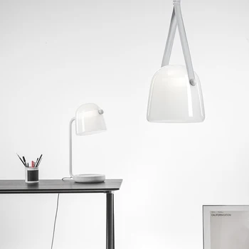 Дизайнер дымчатое стъкло висящи лампи модерен led Кожена каишка окачен лампа кухня, хол украса осветителни тела